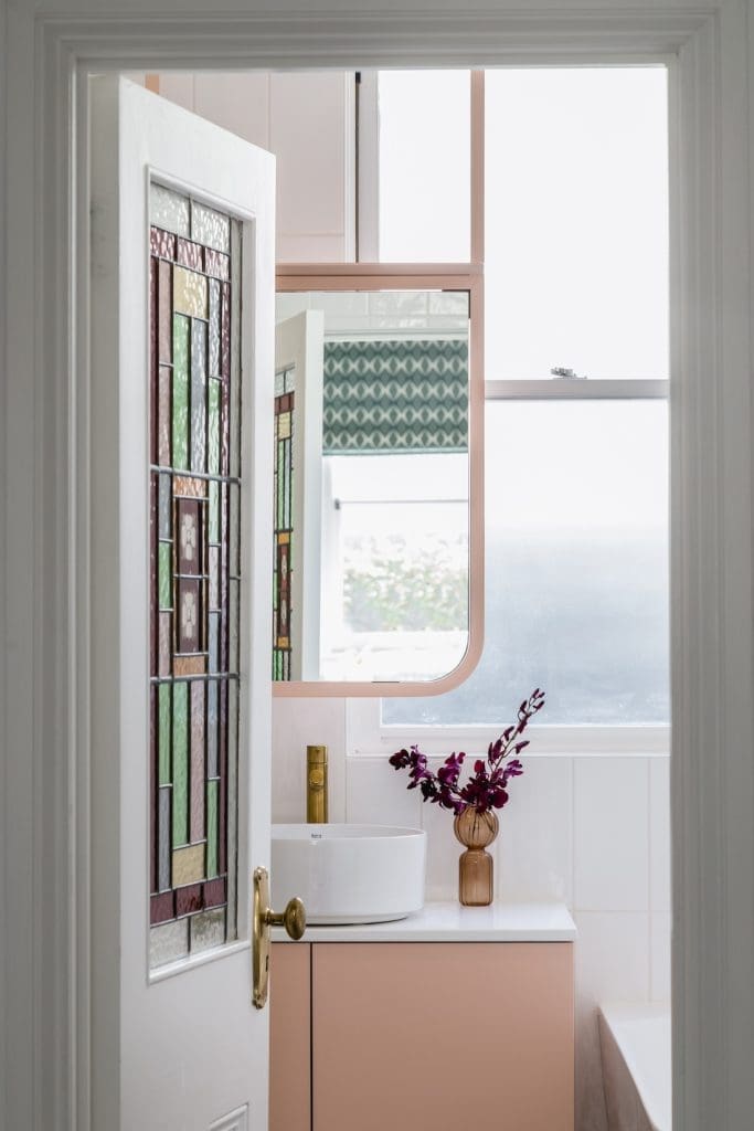 Carnegie Cottage stained glass bathroom door