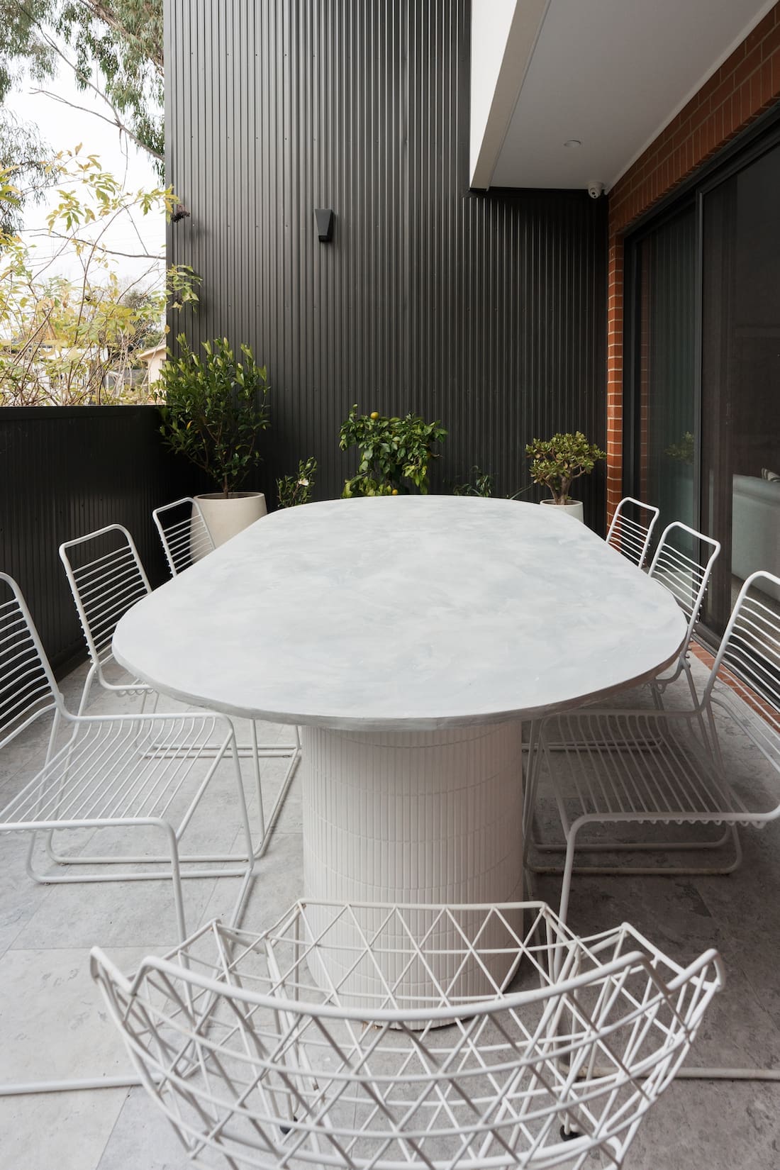 DIY concrete outdoor table oval shaped dining table