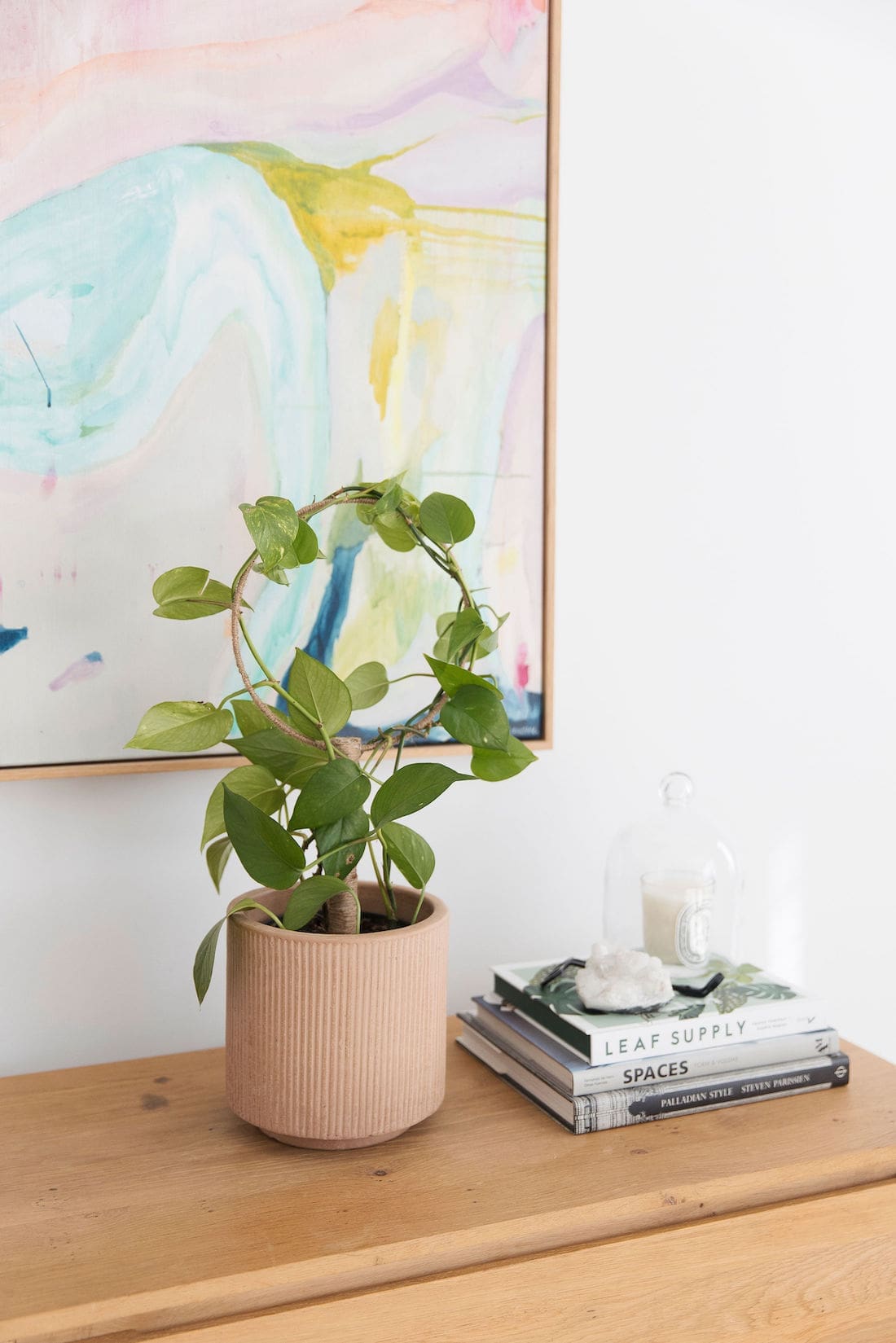 Finished plant trellis styled on sideboard