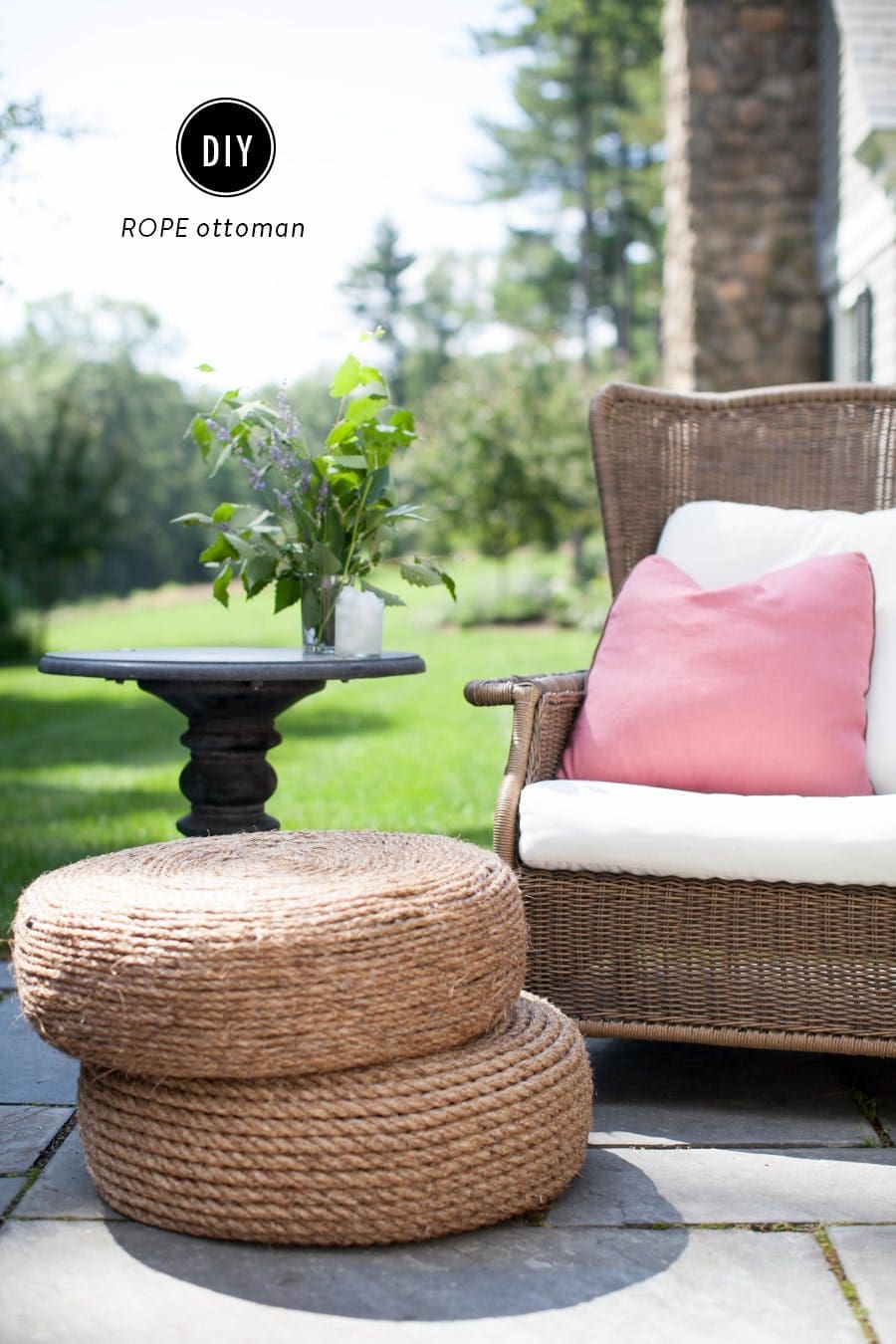 DIY rope ottoman completed
