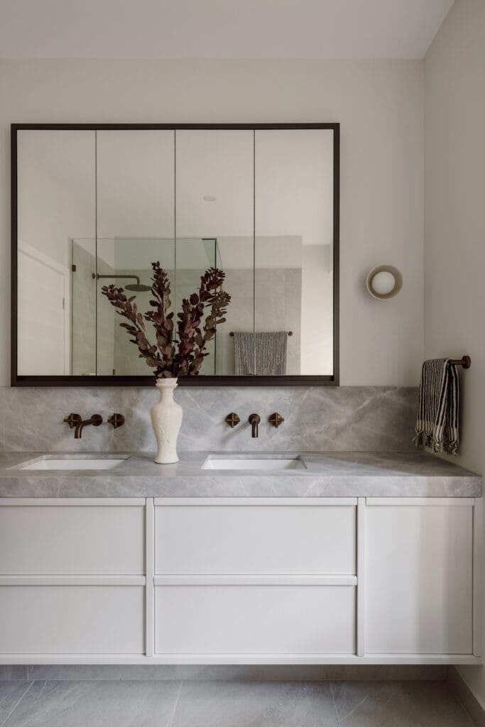 Modern minimalist double vanity marble countertop bathroom