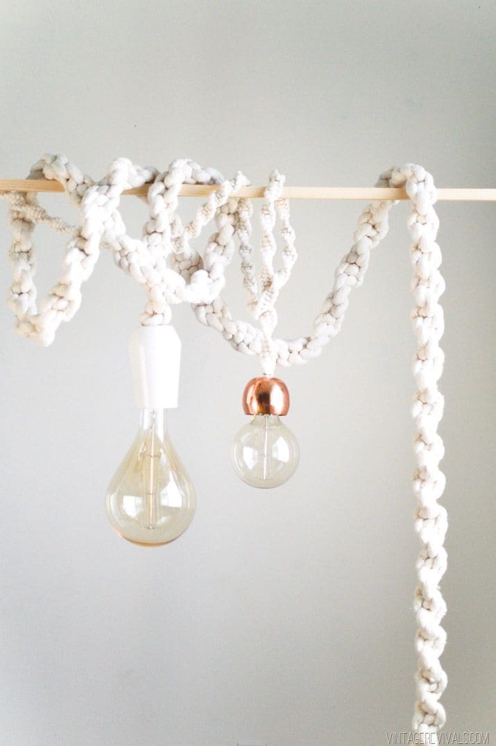 Pendant lights on dowel rod