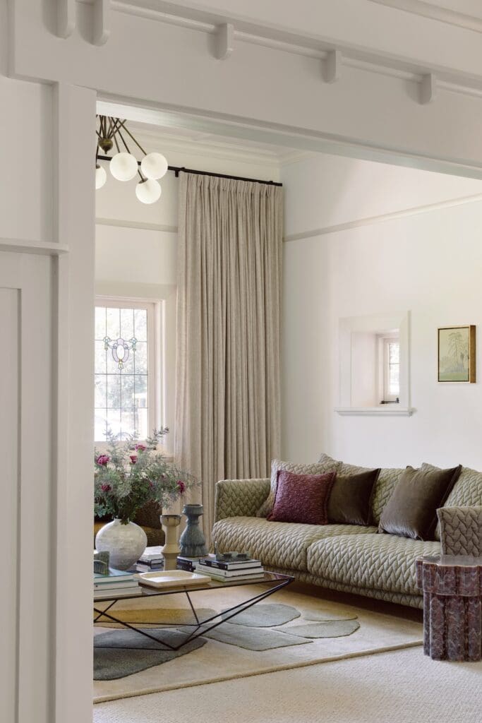 Luxury living room with pinch pleat curtains