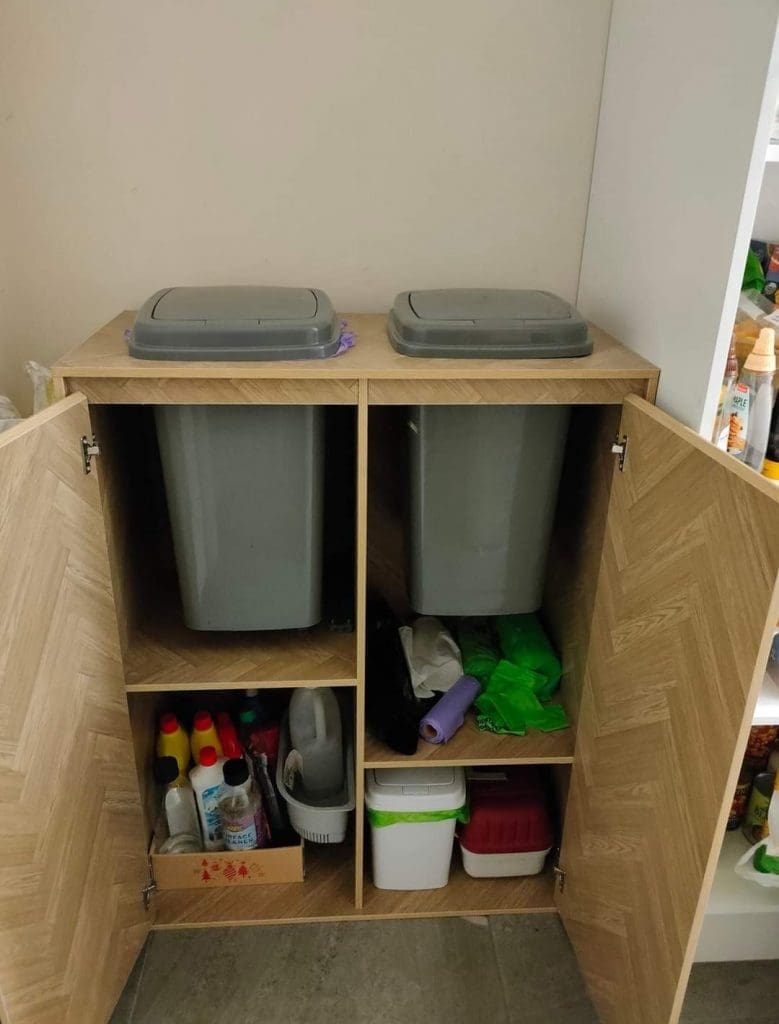 Inside Parquetry Kmart cabinet bin hack