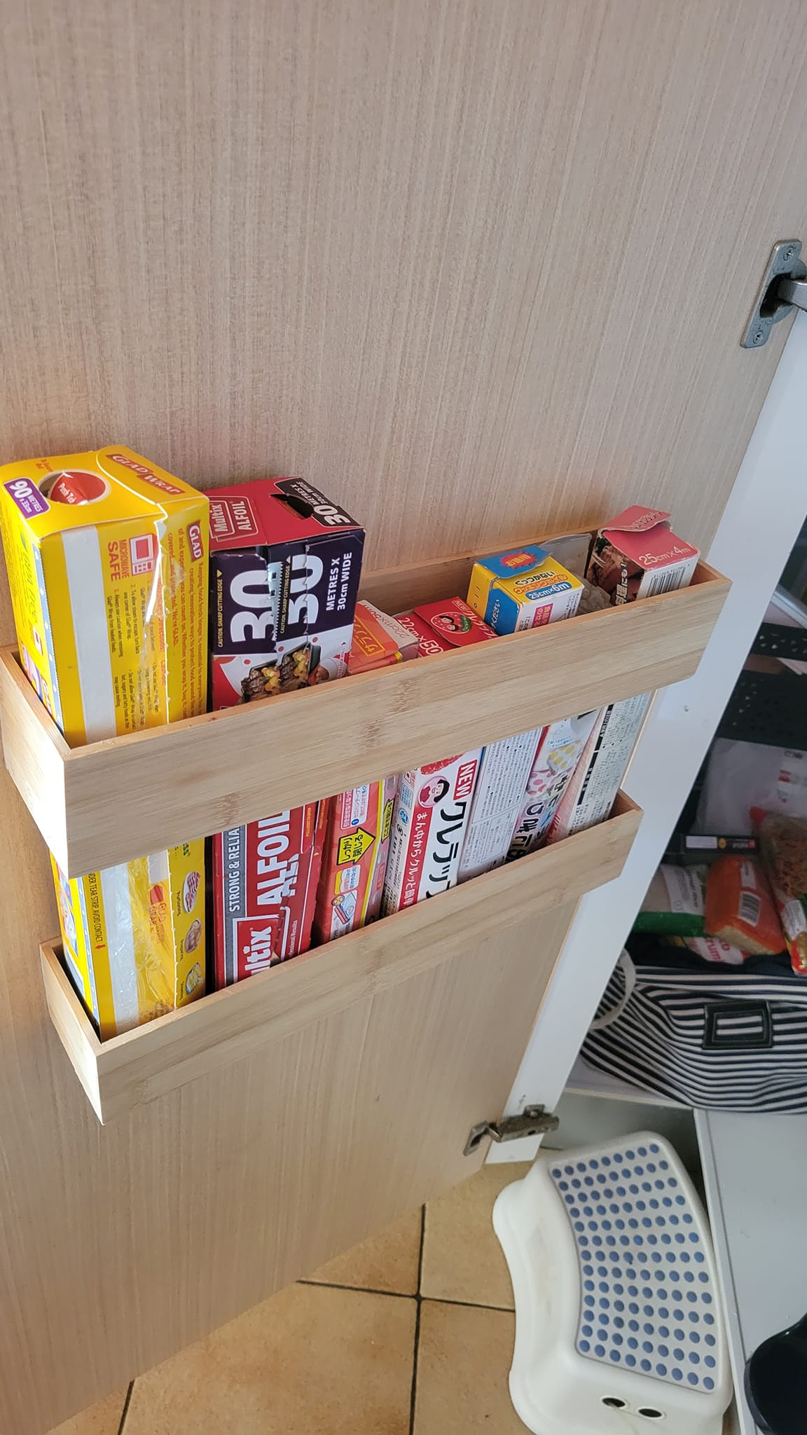 Kmart hack - kitchen wrap storage idea
