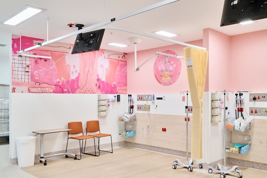 Pink wall art in Canberra hospital by Musonga Mbogo