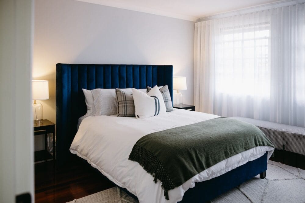 Blue velvet bedhead