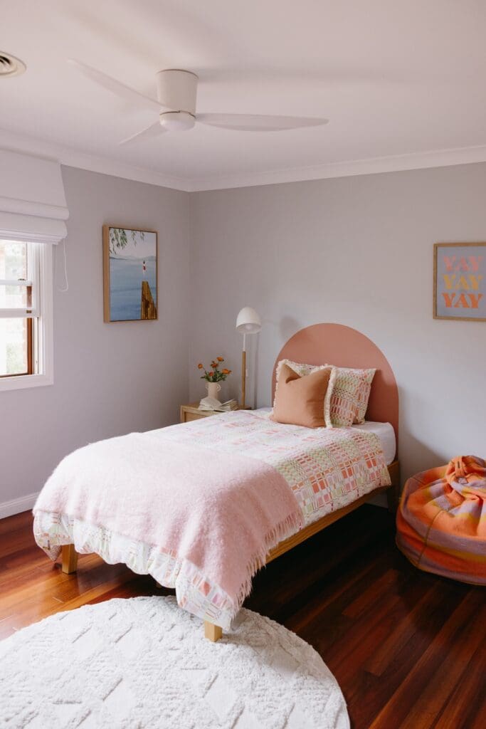 Girls tween room with arch decal bedhead