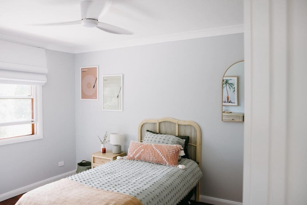 Guest bedroom with rattan bed head