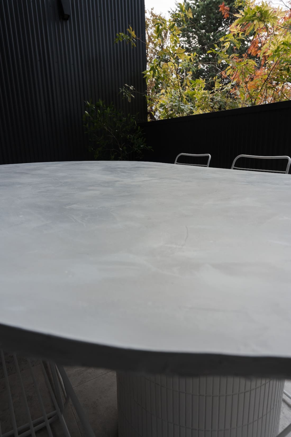 Outdoor concrete table closeup