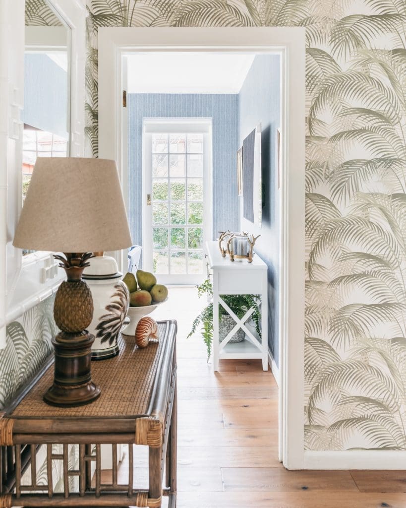 Wallpaper in entryway to home Patterned Sanctuary by The Stylesmiths