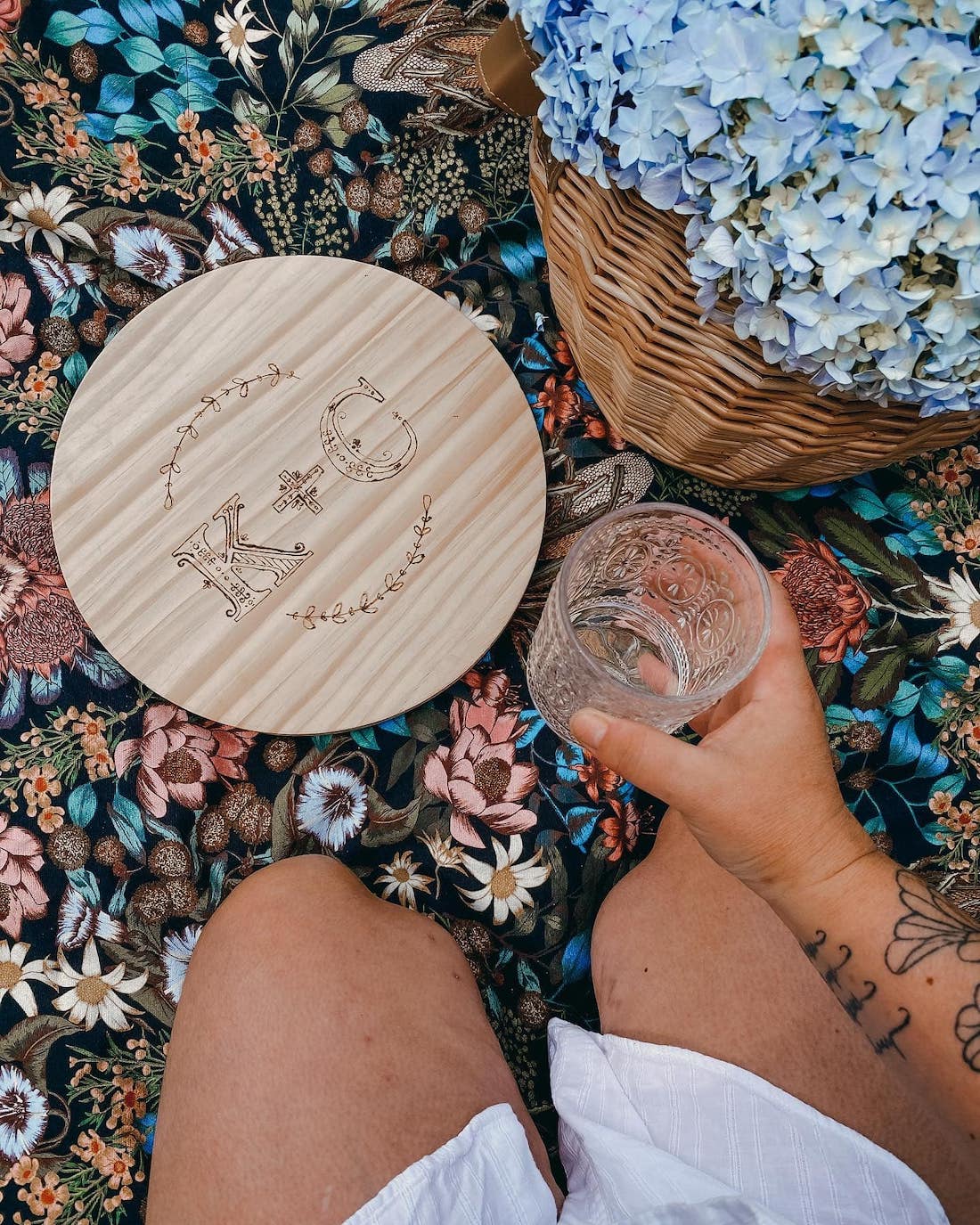 Personalised timber lid of Kmart picnic basket