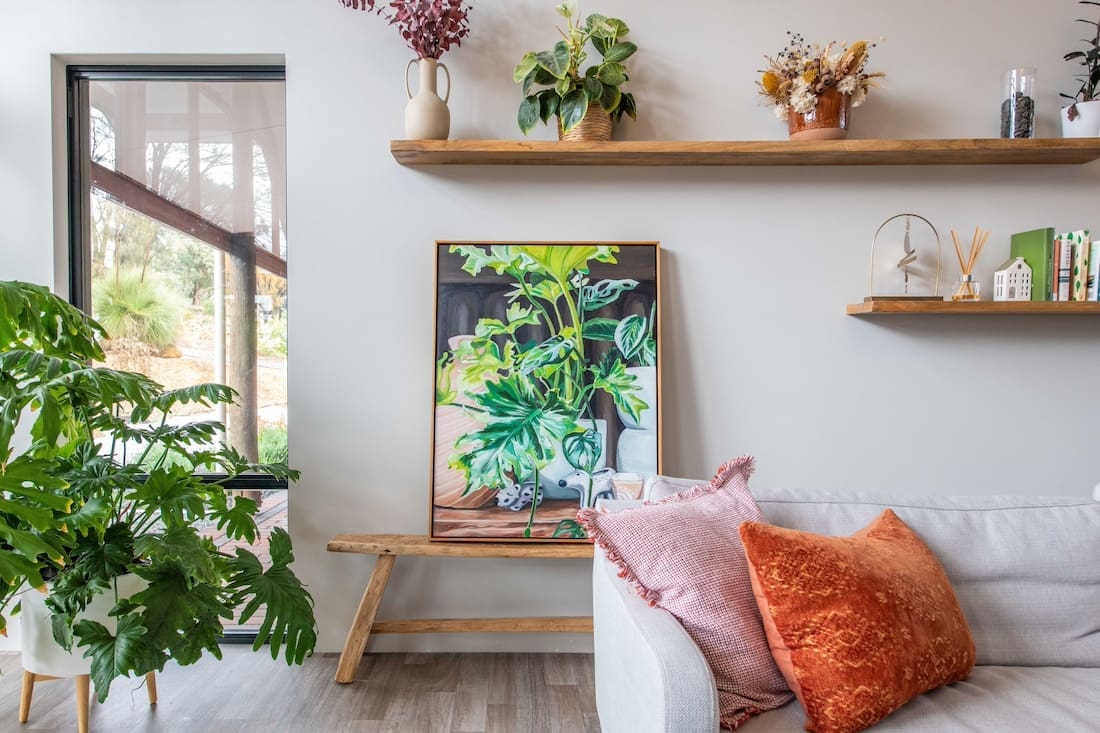Still life of monstera in living room by Sarah Abbott Art and Design