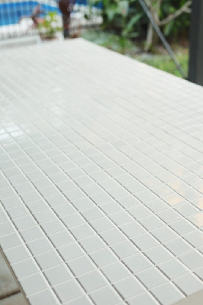 Close up details of tiled table top