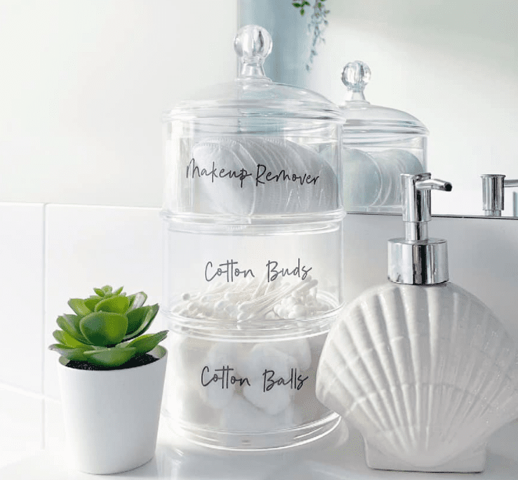 Bathroom benchtop organisation using Kmart products