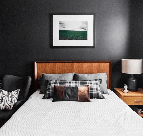 Black feature wall in bedroom