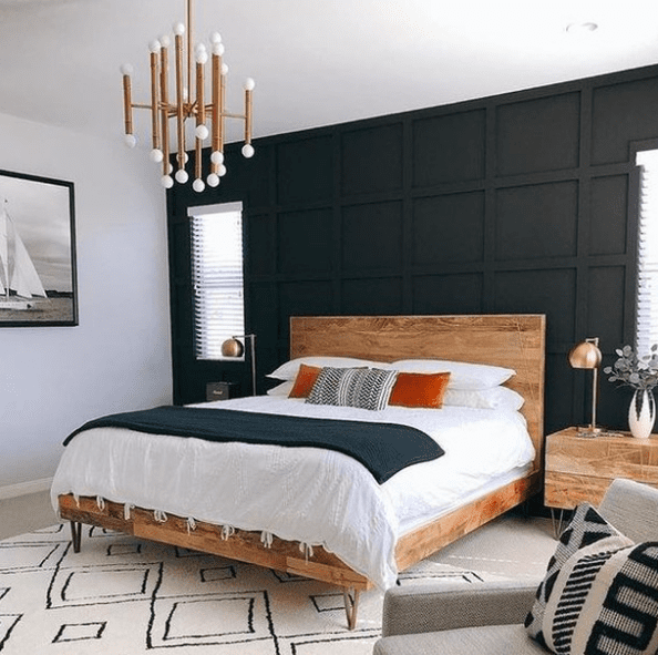 Black feature wall with panel moulding feature
