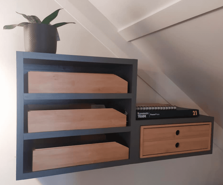 Timber shelves with bamboo Kmart office products